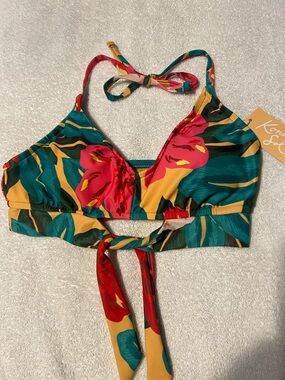 🌺Kona Sol Tropical Bikini Top Floral Tie-Back Size Small